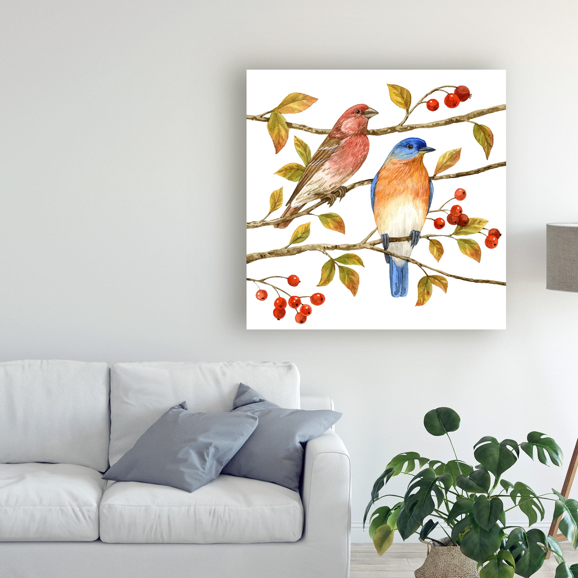 Trademark Fine Art 'Birds And Berries IV' Canvas Art by Jane Maday