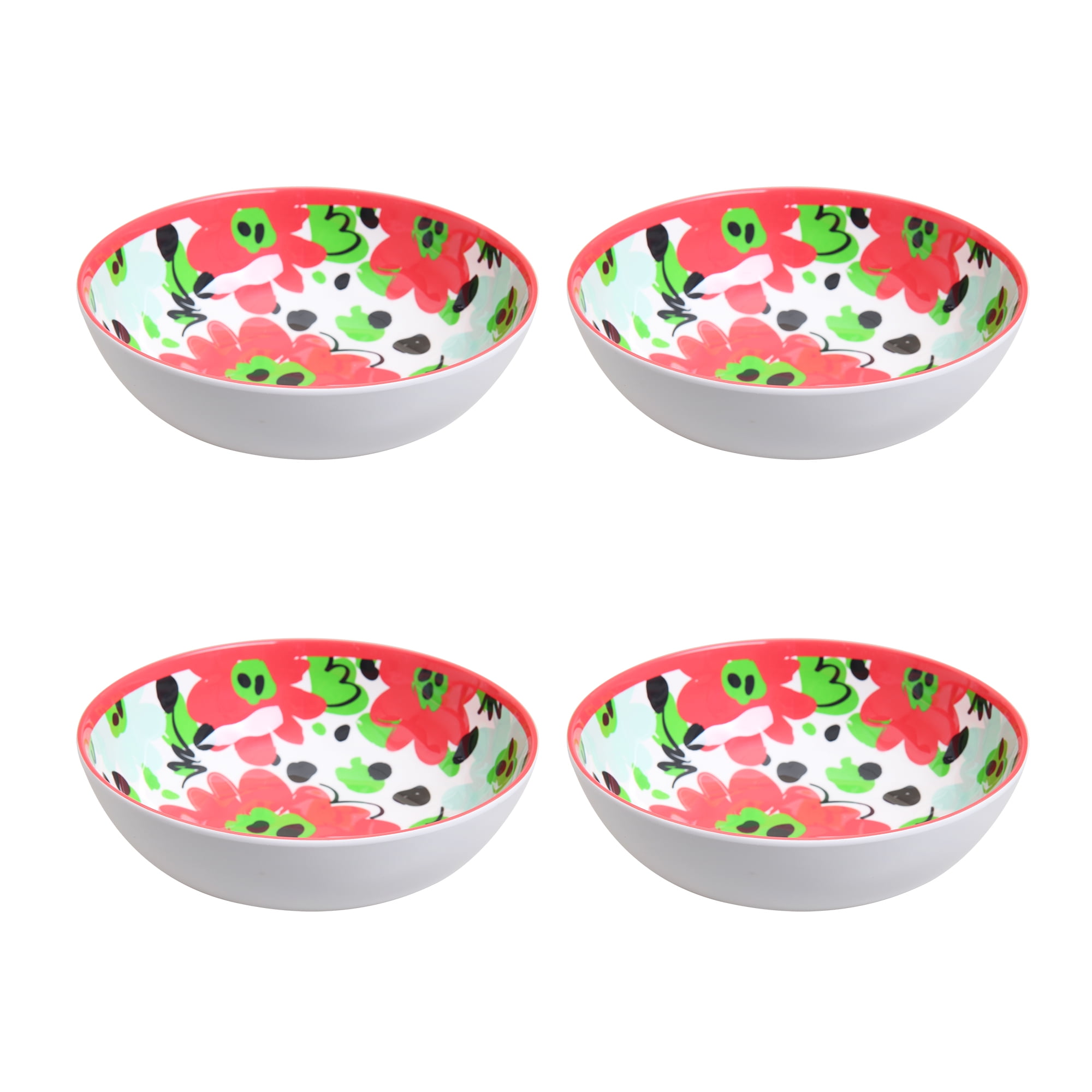 Better Homes & Gardens Outdoor Melamine Red Floral Cereal Bowl, Set of