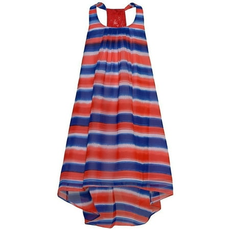Big Girls Blue Red Striped Pattern Patriotic Hi-Lo Dress 16