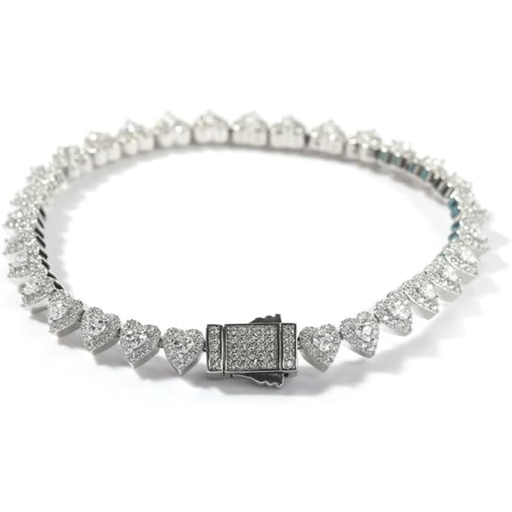 14K Gold Over 925 Silver 7mm Heart Design Micro-Inlaid Mossanite Jewelry, Hip-Hop Style Tennis Bracelet Set, Captivating Charm for the Romantic Soul,Father's Day Gifts for Dad
