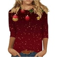 thumbnail image 2 of Uootdi Christmas Gifts Christmas Shirts for Women 3/4 Sleeve Round Neck Tunic Tops Glitter Xmas Tree Print Tshirt Gift Pullover B louses, 2 of 5