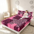thumbnail image 3 of Manfei Leopard Patchwork Queen Sheets, Cheetah Print Queen Sheet Sets, Pink Black, Pink Reversible 4 Pieces1 Flat Sheet + 1 Fitted Sheet + 2 Pillowcases, 3 of 6
