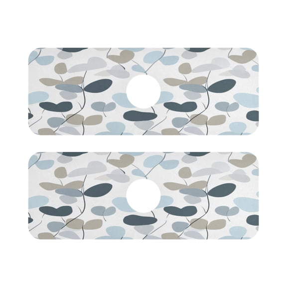 Modern Design Leaves Pattern Quick Dry Silicone Algae Faucet Pad 14.7x5.4in 2 Pack Absorbent Mat for Kitchen Sink, Bathroom Countertop