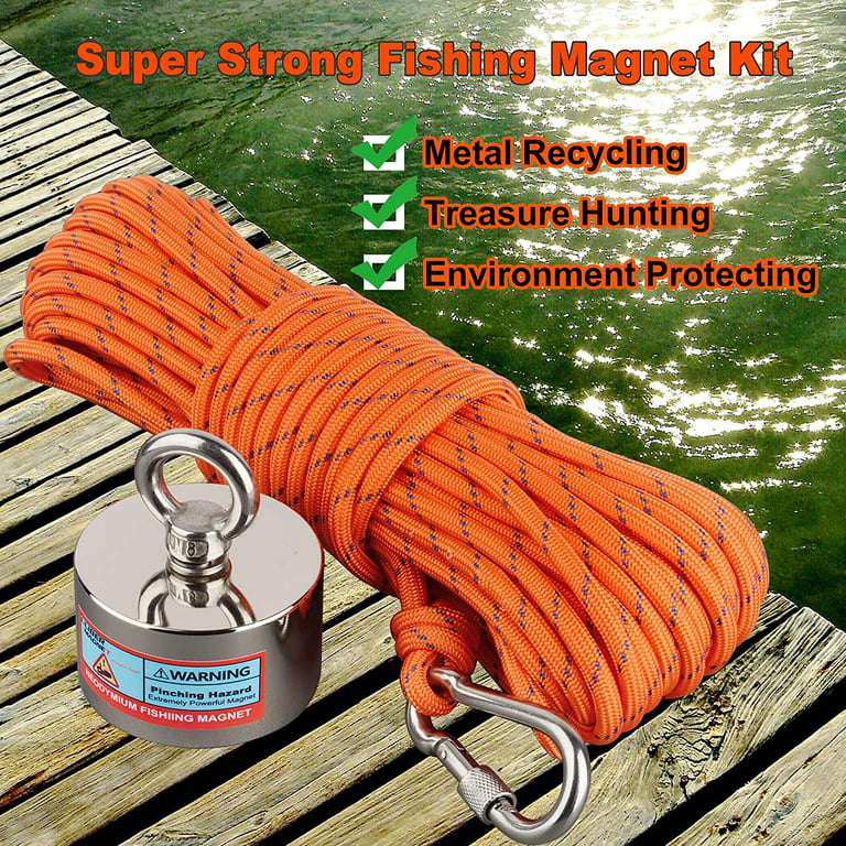 ULIBERMAGNET Fishing Magnet Kit, 1000lbs Strong Large Neodymium Fishing  Magnet Kit Heavy Duty Magnets with 66ft Rope for River Retrieval Recycling  Magnetic Salvage Fishing 