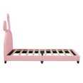 thumbnail image 5 of Twin Size PU Leather Platform Bed with Bunny Ears Headboard,Upholstered Bed Frame with Rabbit Ornament with Wood Slat Support,Easy Assembly,Pink, 5 of 9
