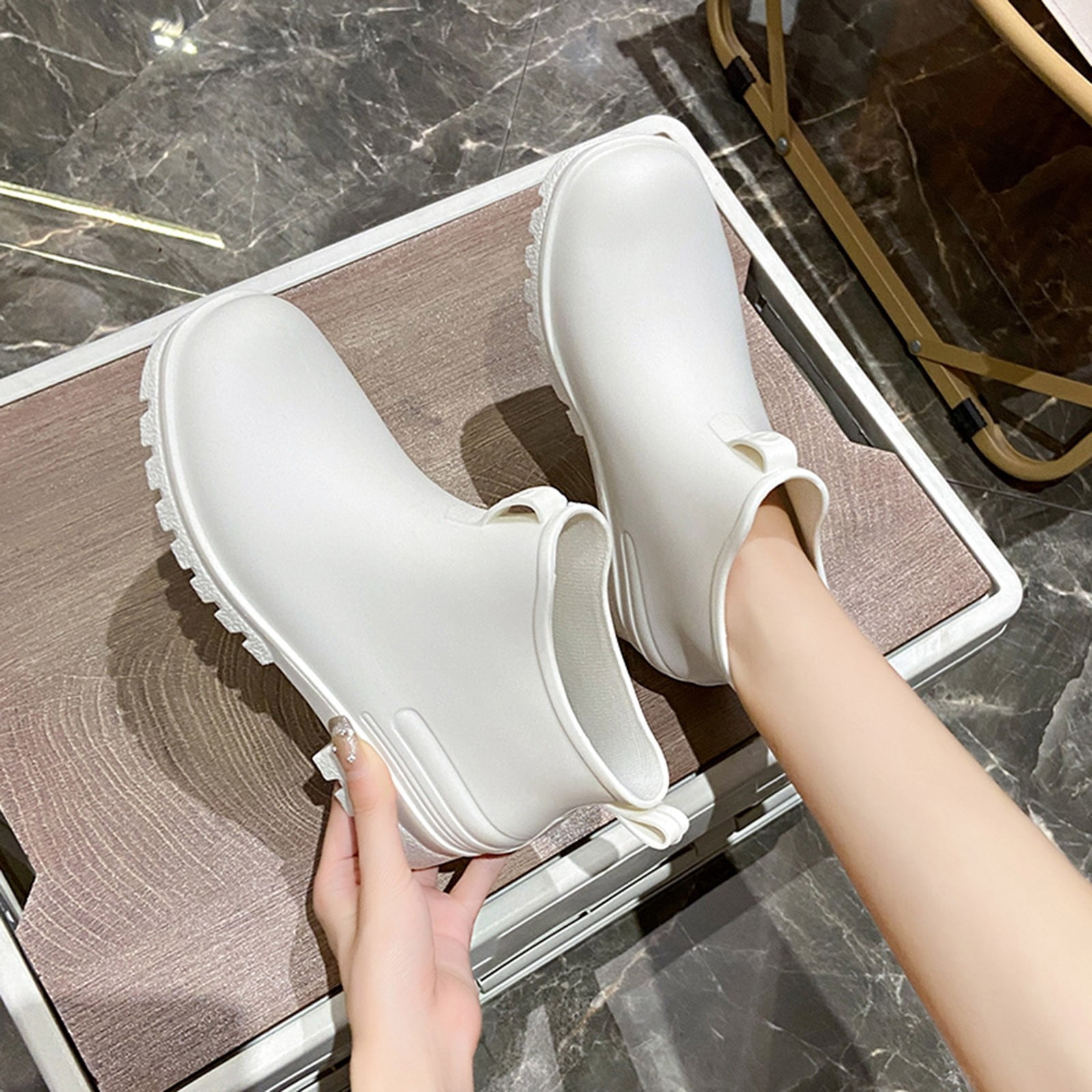 IUJSOY Short Rain Boots Women Fashion Waterproof Chelsea Boots for Women Outdoor Mud Garden Shoes