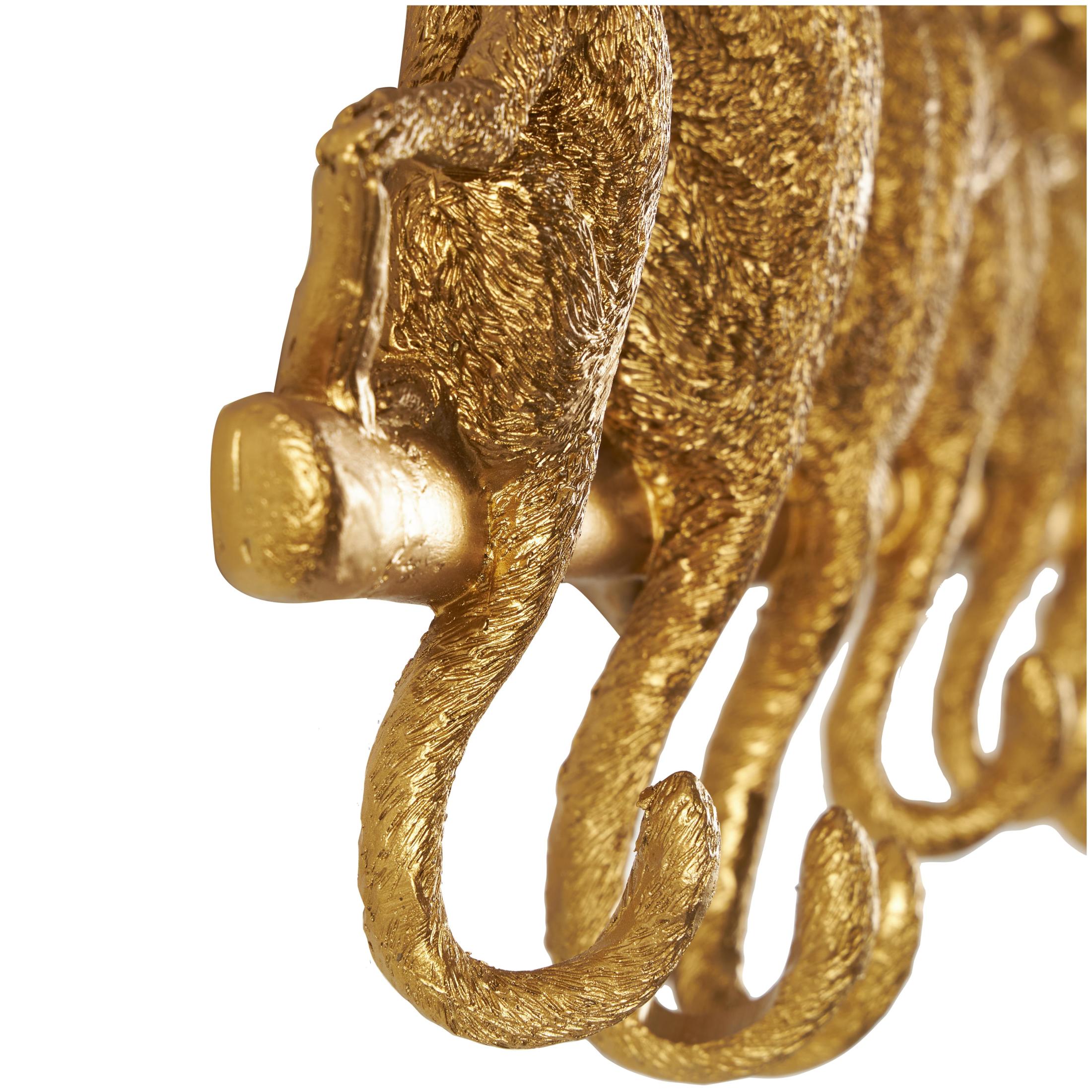 DecMode 27" x 8" Gold Polyresin Textured 8 Hanger Monkey Wall Hook, 1-Piece