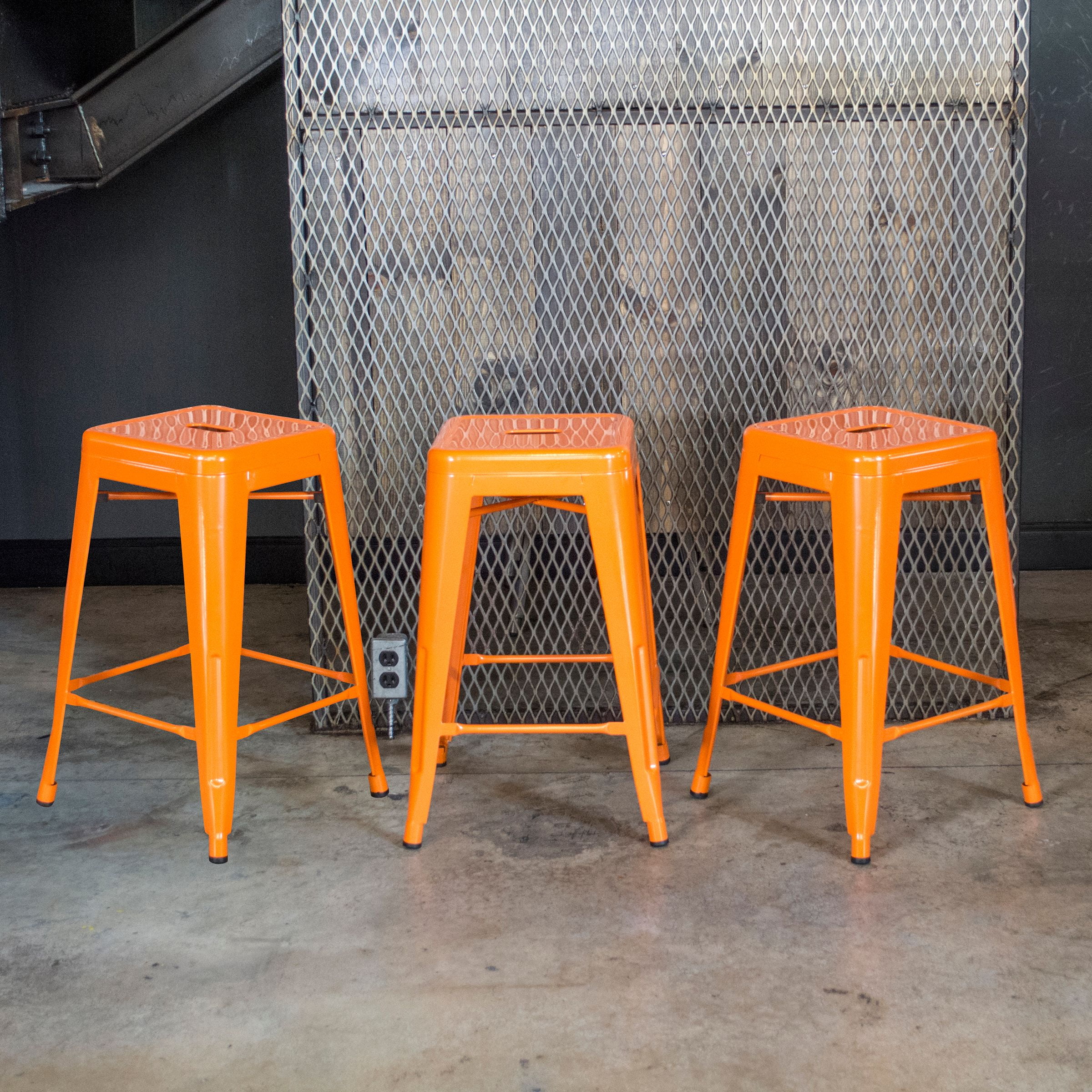 Loft Orange 24 in. Metal Bar Stool - 3 Piece