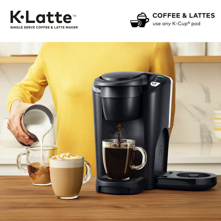 keurig k-latte single serve k-cup coffee and latte maker, comes with milk  frother, compatible with all keurig k-cup pods, matte black 