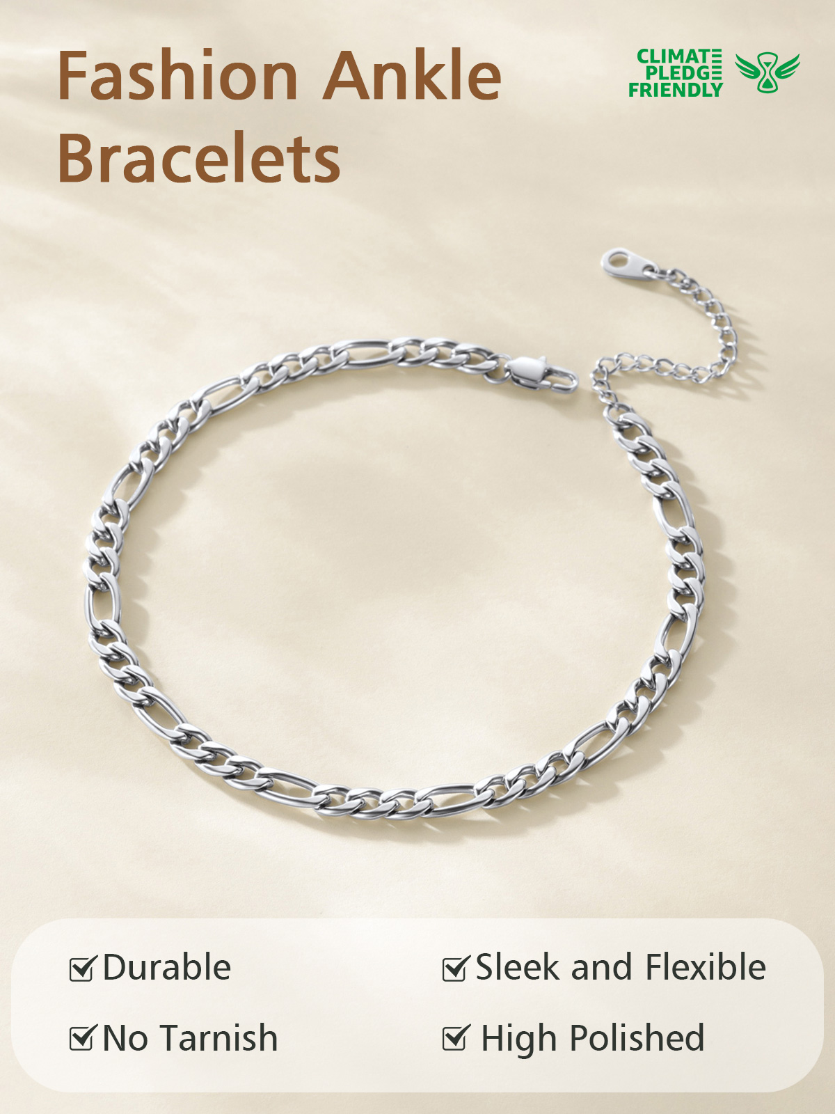 FindChic Silver Figaro Anklet for Women, Stainless Steel photo 4