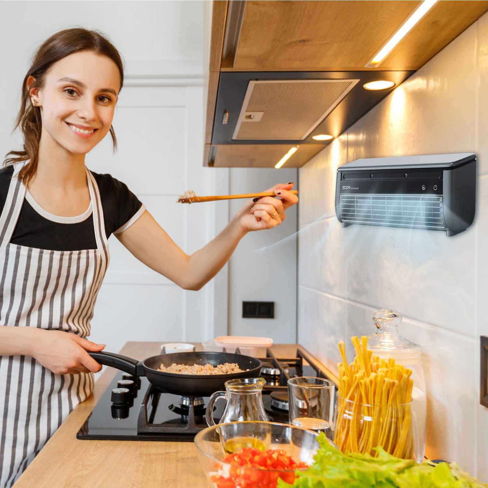Gnwei 2025 Cordless Wall-Mounted AC Fan - No-Drill Installation Kitchen Air Cooler, 3-Speed 10s Instant Cooling, 50dB Ultra-Quiet Operation & Smart App Control