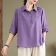 thumbnail image 2 of Kezqiaxn Plus Size Shirts for Women Vintage Embroidery Half Sleeve Collared Dressy Summer Tops Loose Fit Work Blouses, 2 of 7