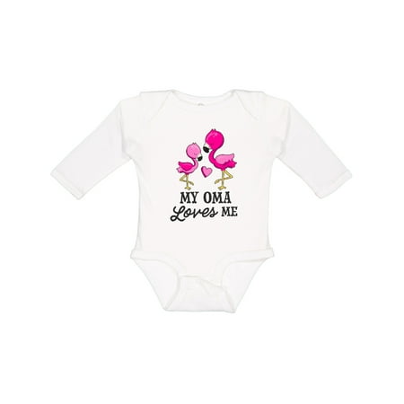 

Inktastic My Oma Loves Me with Two Flamingos Gift Baby Boy or Baby Girl Long Sleeve Bodysuit