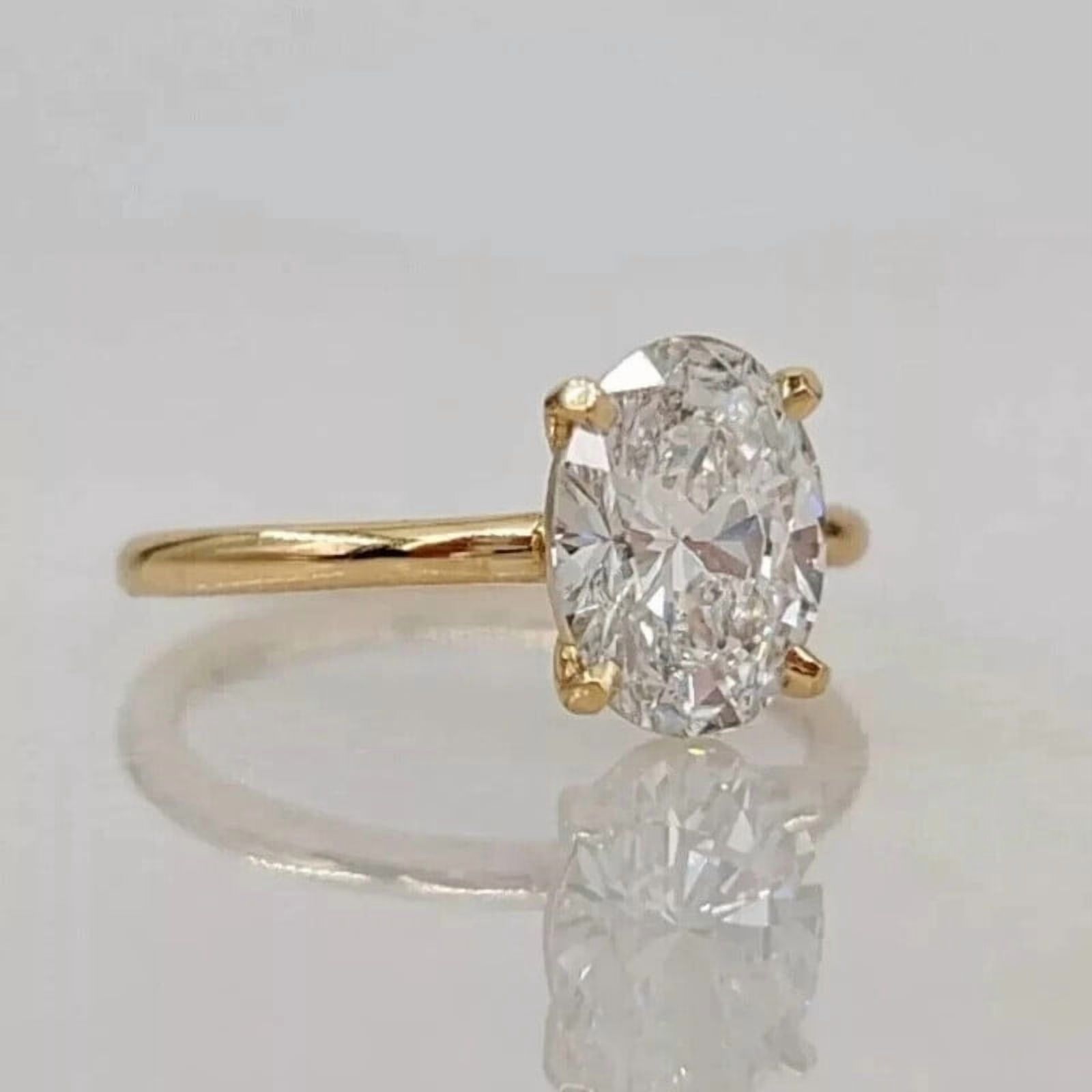 solitaire jewels 2.5CT Oval Moissanite Solitaire Engagement Ring For Women, 18K Yellow Gold
