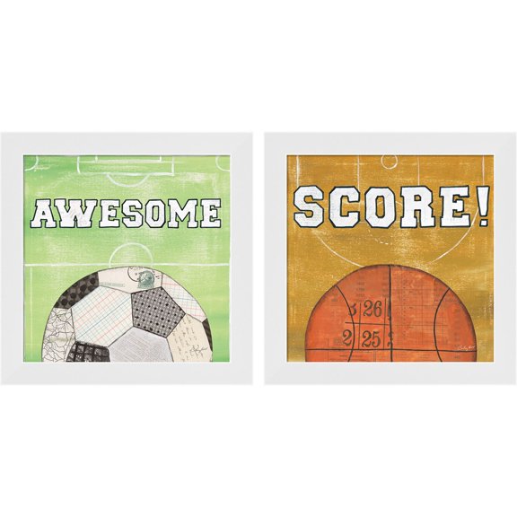 Great Art Now On the Field Awesome & Score by Courtney Prahl, 2 Piece Framed Art Set Each 14"W x 14"H