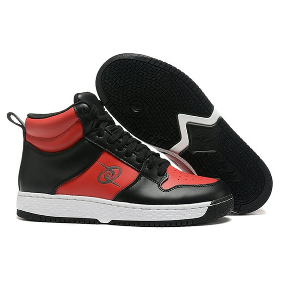 Women's Black＆Red High-Tops Durable Leather, Sporty Versatility and Enhanced Arch Support
