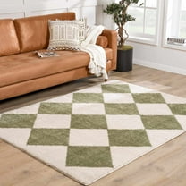 Hauteloom Arilla Modern Geometric Diamond Area Rug for Living Room, Bedroom - Machine Washable Area Rug - Contemporary Soft Cozy Shag Rug - High Pile - Peach, Lime Green - 7'10" x 10' (8x10)