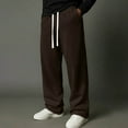thumbnail image 2 of QSAWXQZ Men's Ribbed Knit Lounge Sweatpants Drawstring Elastic Waist Wide Leg Casual Pants with Pockets Coffee M, 2 of 9
