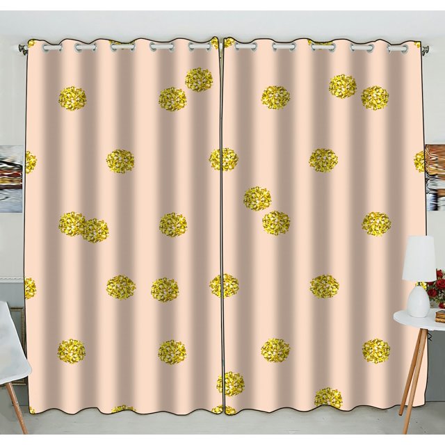 ABPHQTO Trendy Gold Glitter Polka Dot Golden Pastel Pink Grommet Blackout Cortina Cortinas para oscurecer la habitación 130x210 cm (Dos piezas)