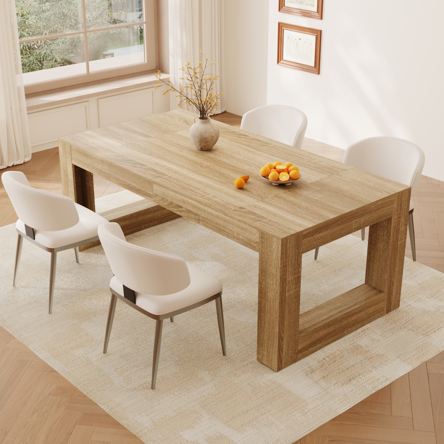 Oxylife 78.7" W Wooden Dining Table for 6-8 People, Versatile Modern Rectangular Dinner Table for Dining Room Kitchen, Brown