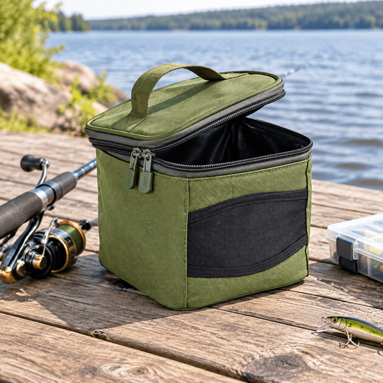 Oxford Cloth Square Fishing Reel Storage Bag with Cover for Tackle and Accessories