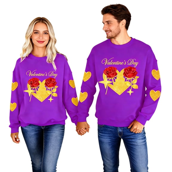 ShiShine 1PC Valentine's Day Sweatshirt for Women Men Letter Print Love Heart Graphic Crewneck Pullover Tops