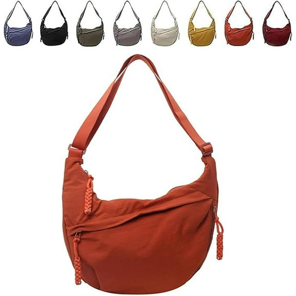 Toselfwith Women's Fashion Plain Color Nylon Crossbody Bag, Slouchy Crescent Bags for Women, Adjustable Shoulder Straps