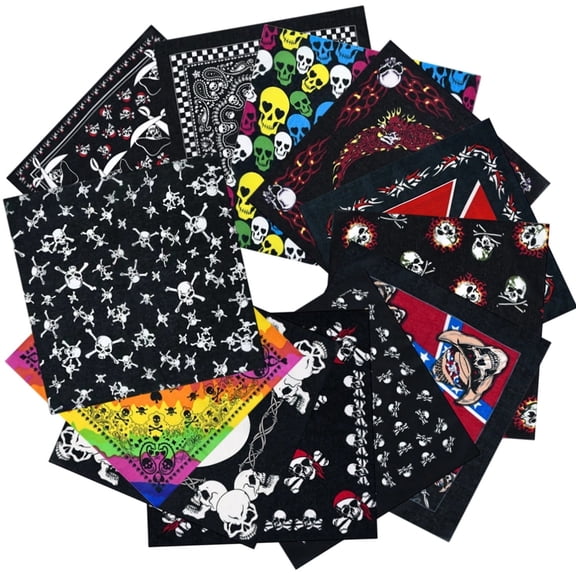 12 Pcs Unisex Cotton Bandana Scarves 22"x22", Classic Red Black White Square Headband For Western Costume Daily Use