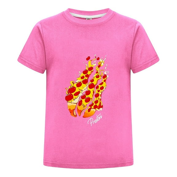 Pizza Fire Pepperoni Flame Kids T-Shirt – Boys Girls Flame Tee – Breathable Short Sleeve Cotton Shirt for Gaming Fans
