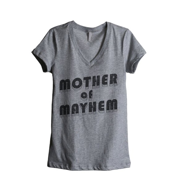 Mother Of Mayhem Women's Fashion Relaxed V-Neck T-Shirt Tee Heather Grey Medium