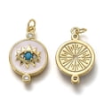 thumbnail image 2 of 5pcs Brass Micro Pave Clear & Deep Sky Blue Cubic Zirconia Pendants Long-Lasting with Jump Rings & White Enamel Flat Round with Eye golden 20x13x2.1mm Hole: 2.5mm, 2 of 3