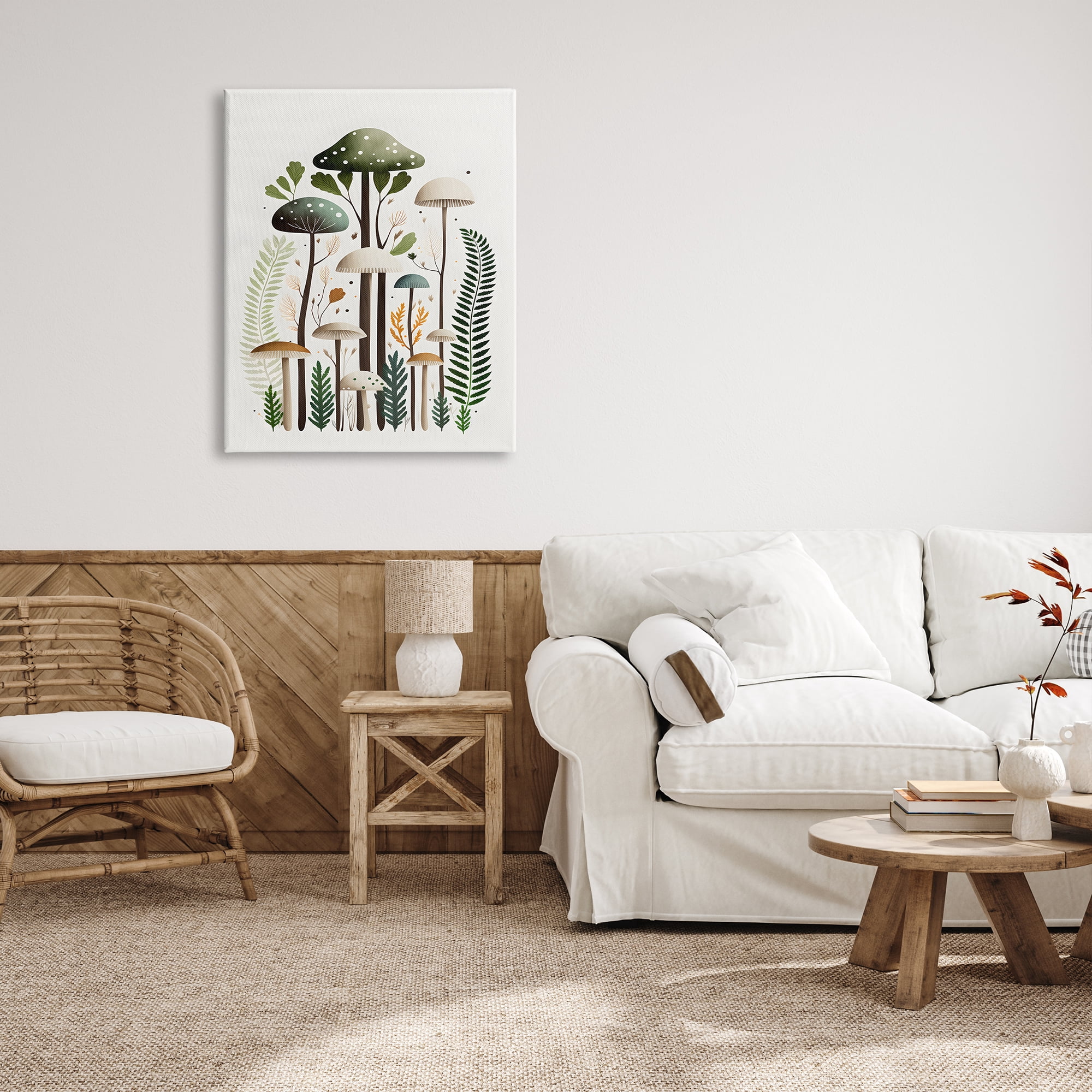 Stupell Industries Whimsical Green Mushrooms Botanical & Floral Painting Gallery Wrapped Canvas Art Print Wall Art, 30 x 40