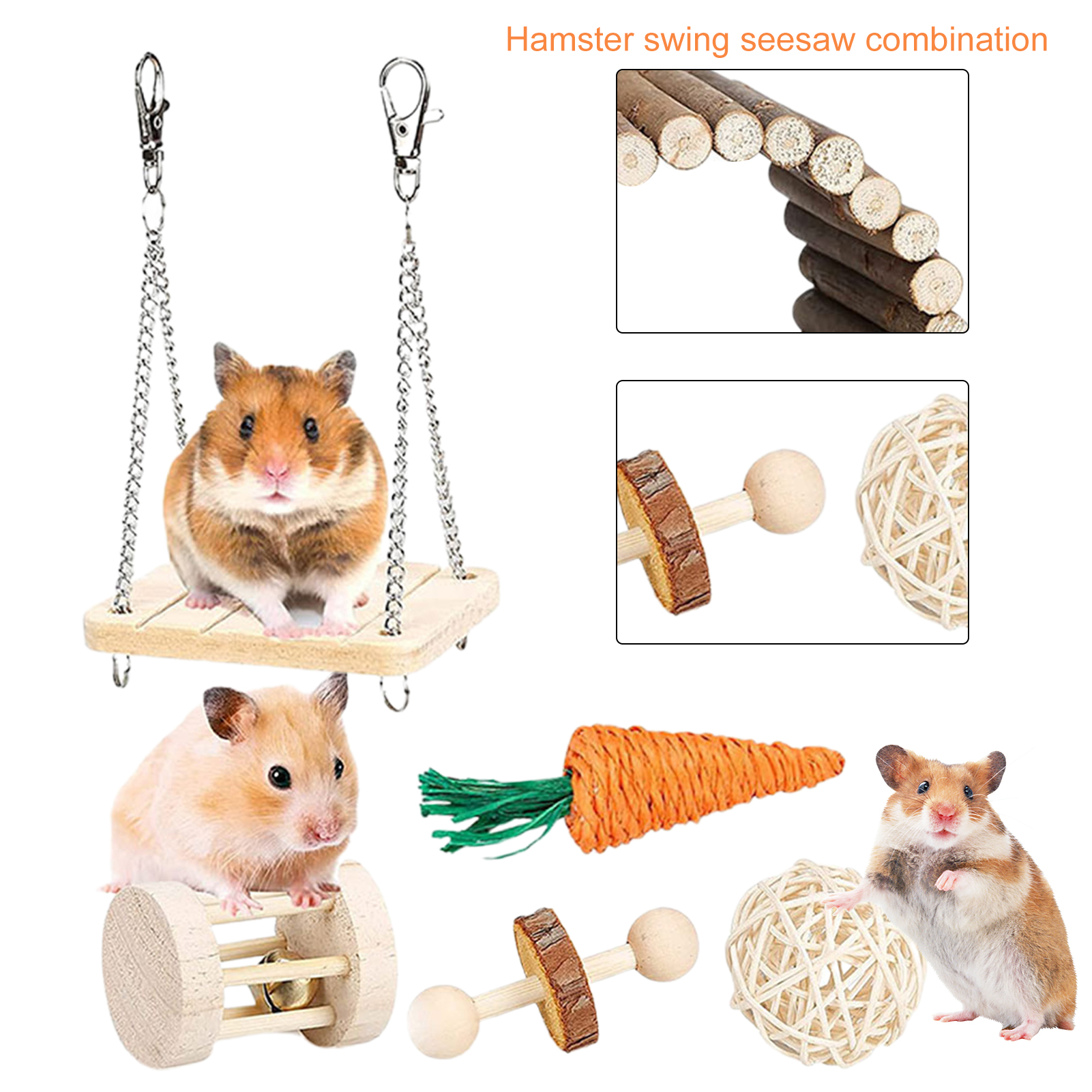 DOPI 8Pcs/Set Hamster Toy Funny Teeth Care Wood Natural Small Animal Play Chew Skewers Toy for Rabbit