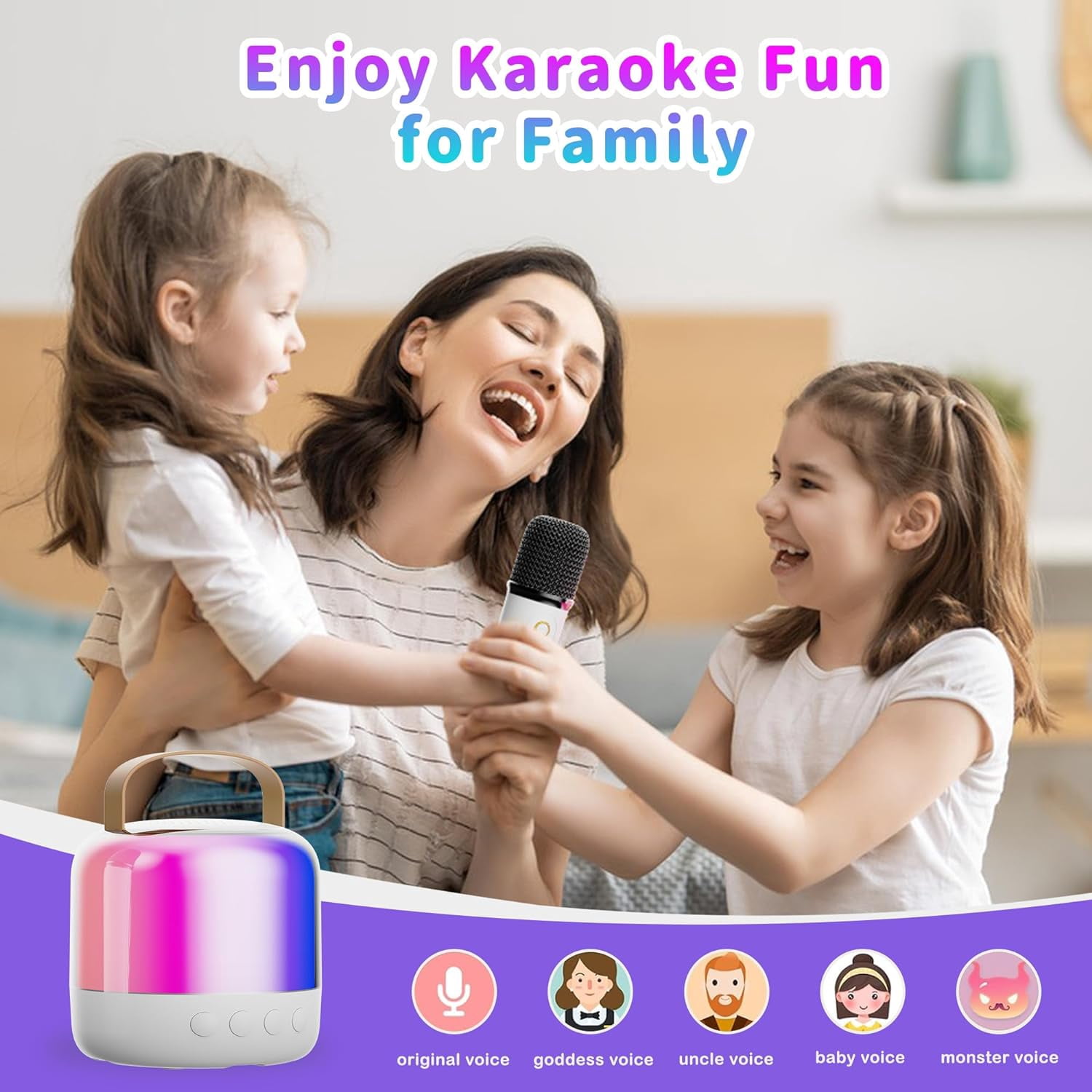 Mini Karaoke Machine for Kids Adults, Portable Bluetooth Speaker with 2 Wireless Microphones and LED Lights, Karaoke Toys Gifts for Girls Boys 4, 5, 6, 7, 8, 9,10,12+ Years Christmas Birthday Party