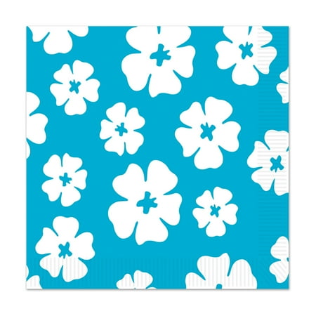 Beistle Hibiscus Luncheon Napkins, Turquoise/White