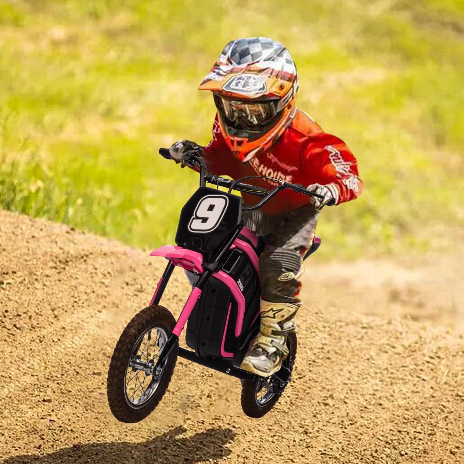 Garvee Electric Kids Dirt Bike, 12V 350W Ride on Motorcycle, High Spped Up to 14.29 MPH, 3-Speed Modes Off-Road Bike for 5-12 Years, Max Weight 135 lbs. (Pink-9)