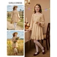 thumbnail image 5 of Aideaone Girls Long Sleeve Chiffon Dresses Square Neck Swiss Dot A-Line Ruffle Hem Casual fall winter Dress 7-14 Years, 5 of 6