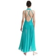 thumbnail image 4 of YiZYiF Robe de Performance de Danse Lyrique Longue pour Femmes, Dos Croisé Fendu, Danse de Salon Moderne, Bleu Vert, P, 4 of 7