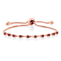 Gem Stone King 18K Rose Gold Plated Silver Red Rhodolite Garnet Adjustable Bracelet for Women (0.90 Cttw, Round 2.5MM, Gemstone January Birthstone, Fits up To 9 inch Wrist)
