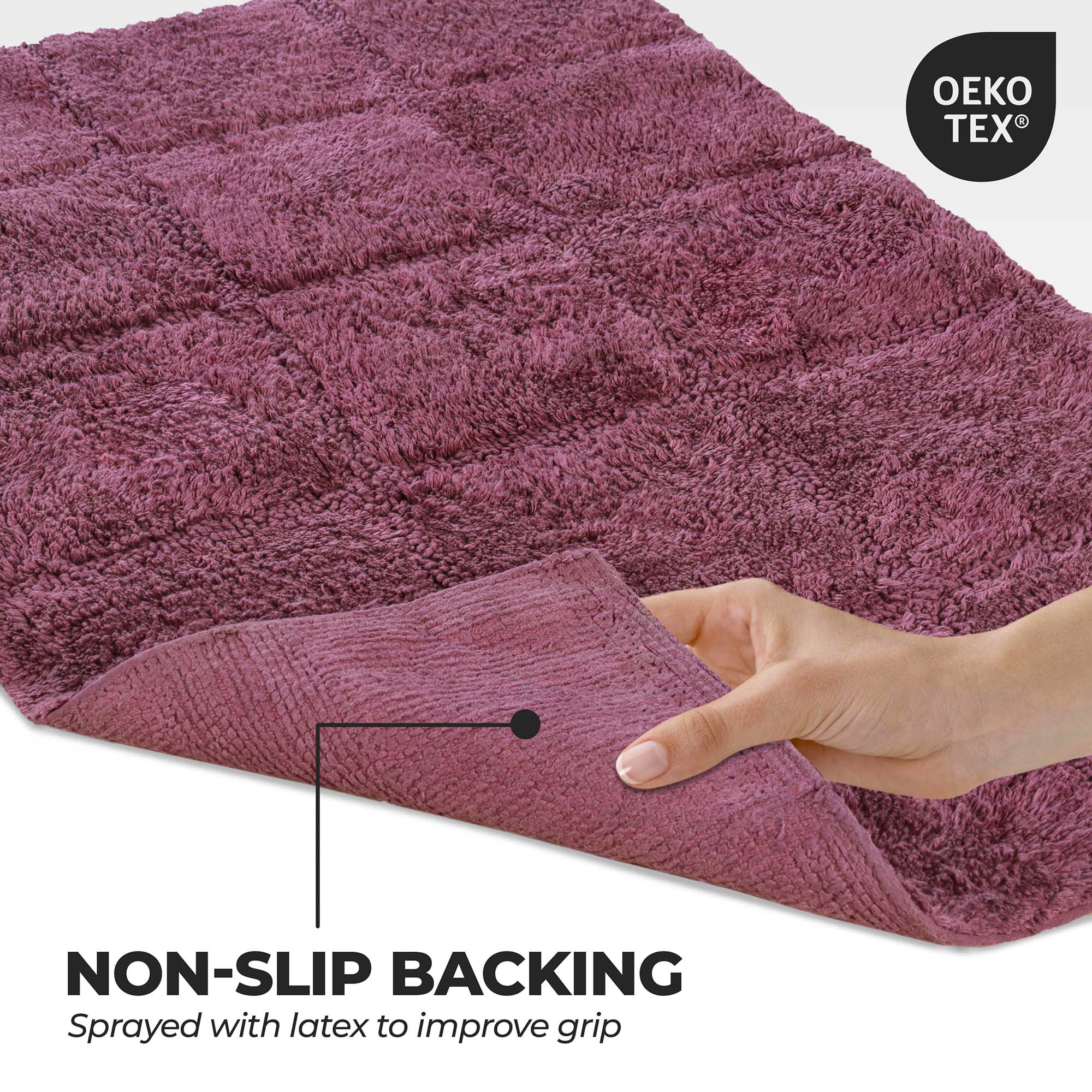 Superior Non-Slip Washable Bath Rug Set, 20" x 30", 24" x 36", Plum