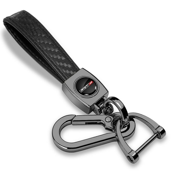 iPick Image for Dodge SRT-8 Logo in Black on Real Carbon Fiber Loop-Strap Dark Gunmetal Hook Key Chain, Official Licensed