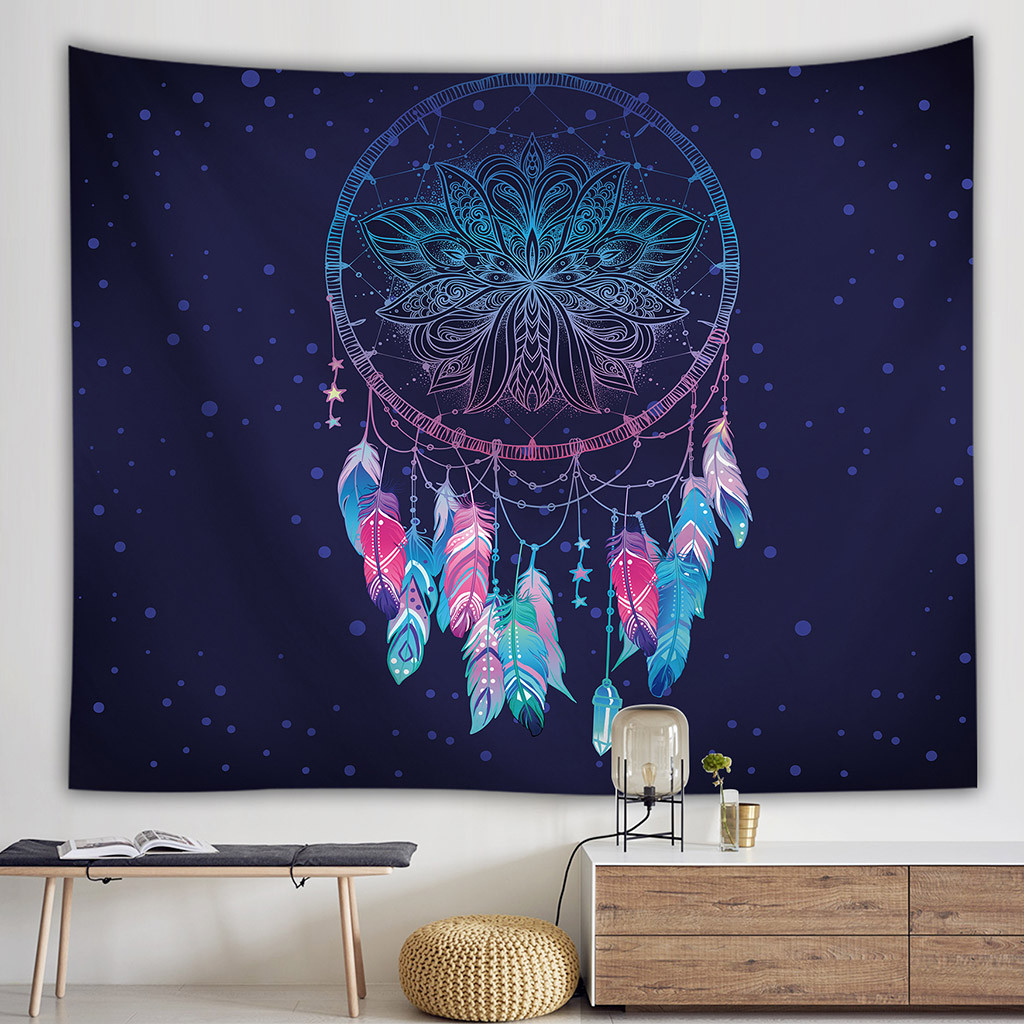 Hexagram Dreamcatcher Tapestry Bohemian Feather Dream Catcher Tapestry Wall Hanging Arrow Wall Art Blue Wall Tapestry for Bedroom Living Room Dorm Room Home Decor 51 X 59 Inches