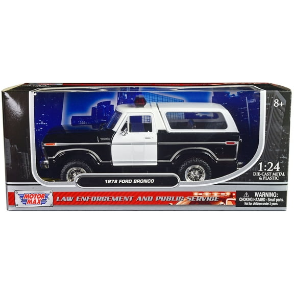 1978 Ford Bronco Police Car Unmarked Black and White "Law Enforcement and Public Service" 1/24 Diecast Model Car by Motormax