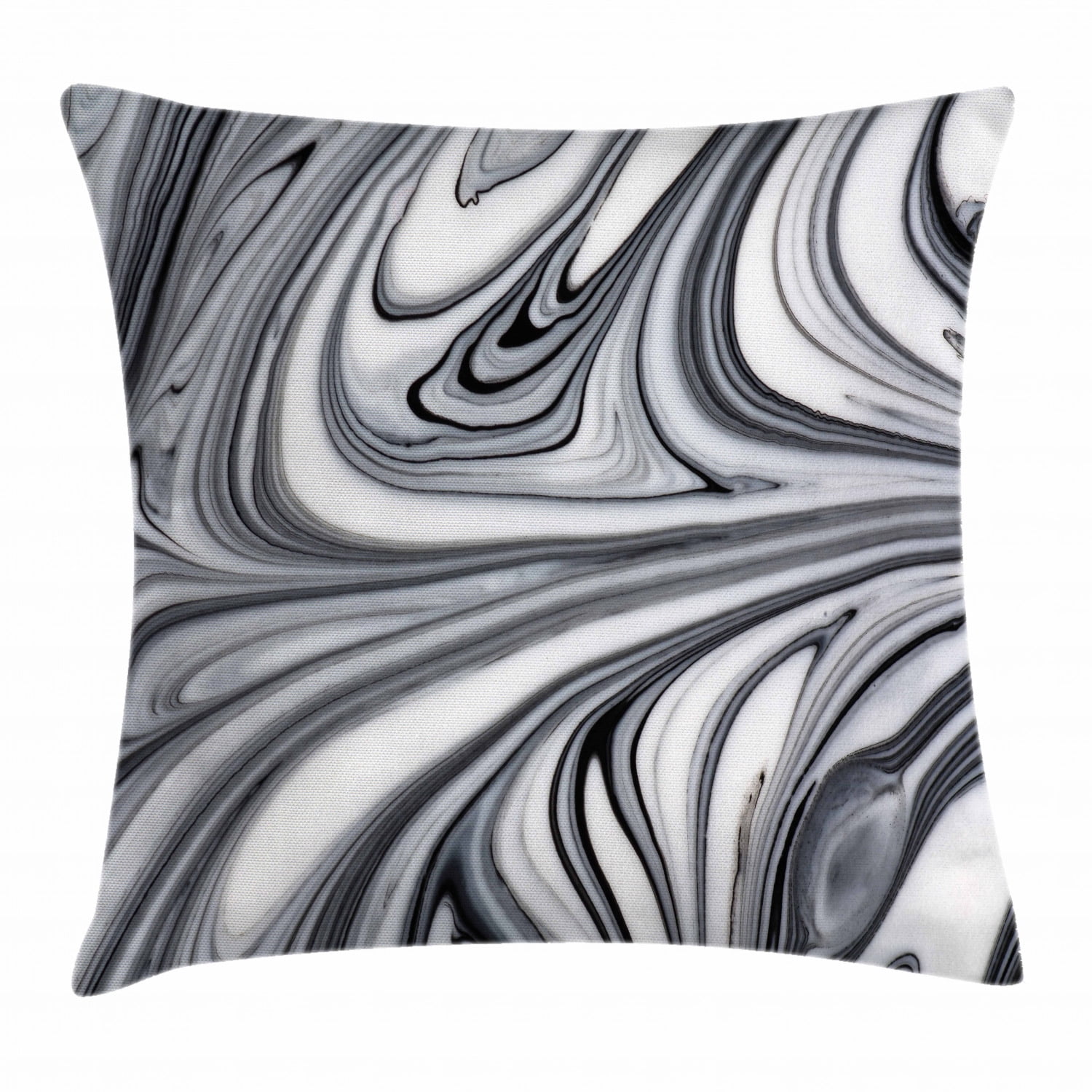 Apartment Decor Throw Pillow Cushion Cover, Mix of White and Black Hallucinatory Surreal Liquid Marble Figures Graphic Image, Decorative Square Accent Pillow Case, 16 X 16 Inches, Grey, by Ambesonne