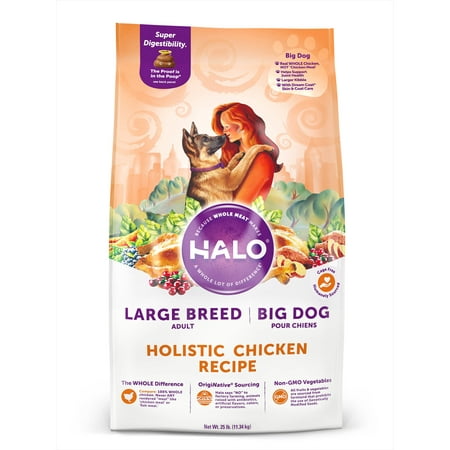 Halo Natural Dry Dog Food, Large Breed-Big Dog Chicken Recipe, 25Lb. (Best Dry Dog Food For Big Dogs)