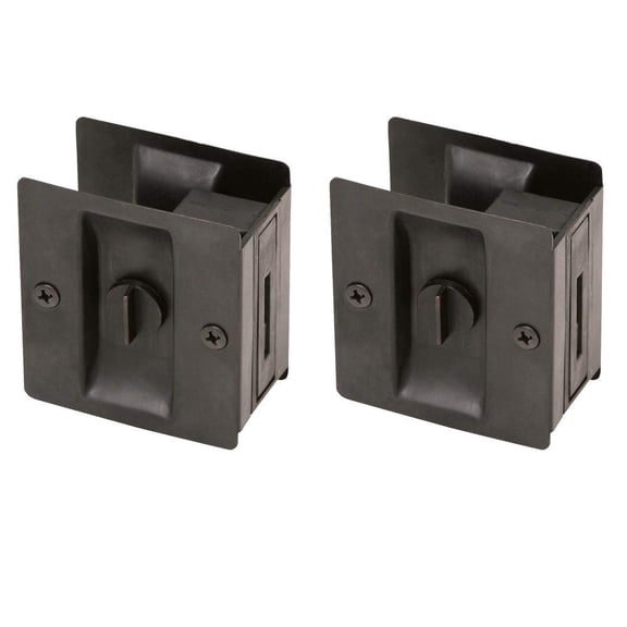 2-Pack Sliding Door Lock - Contemporarey Square Pocket Door Hardware, Oil Rubbed Bronze, Design House 182139 C63