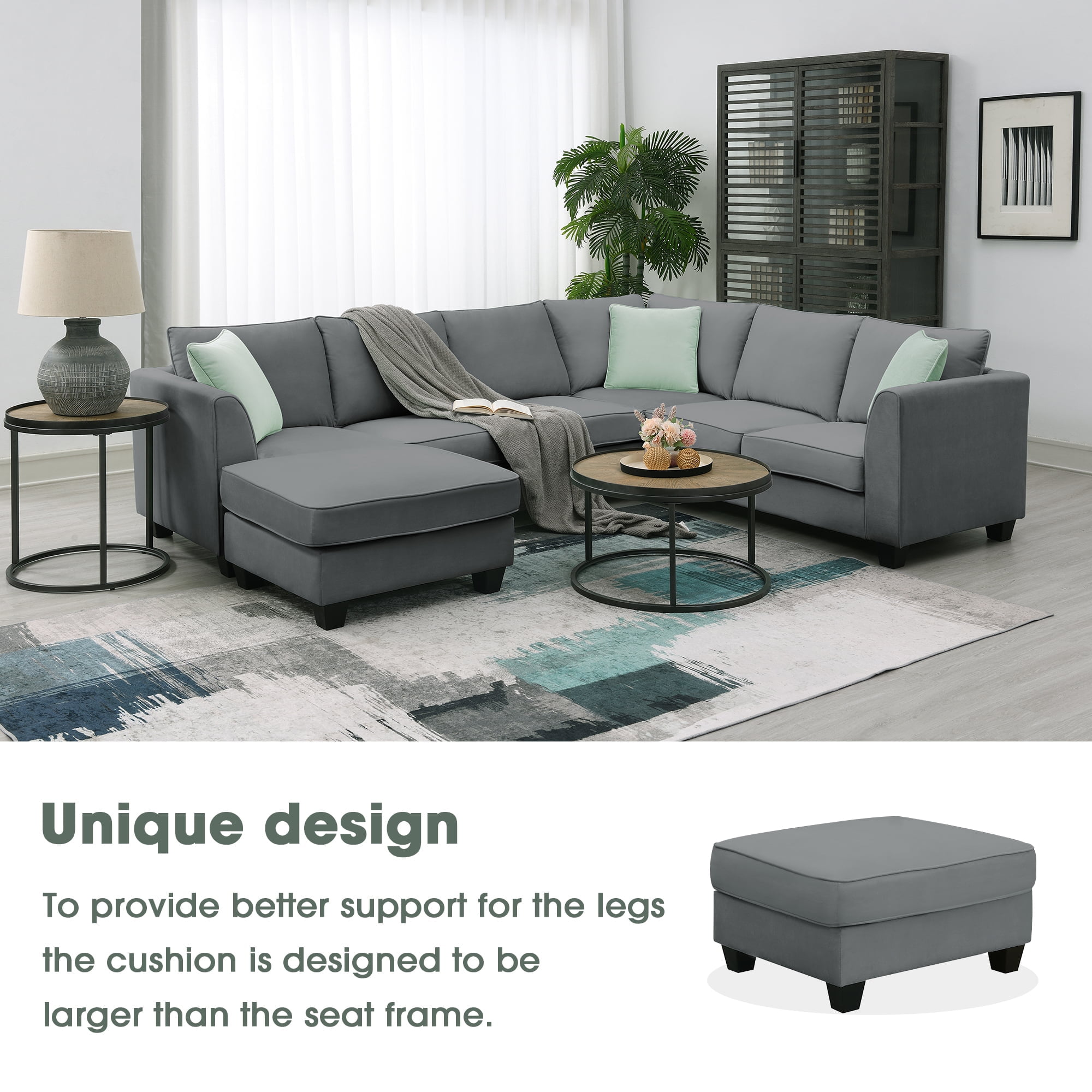 ゅぃゅぃ L-Shaped Convertible Modular Sectional Sofa, Modern Deep