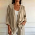 thumbnail image 5 of DIOAZUD Linen Cardigans for Women 3/4 Sleeve Button Down Cardigan Solid Color Lightweight Cover up for Vacation and Beach, 5 of 8