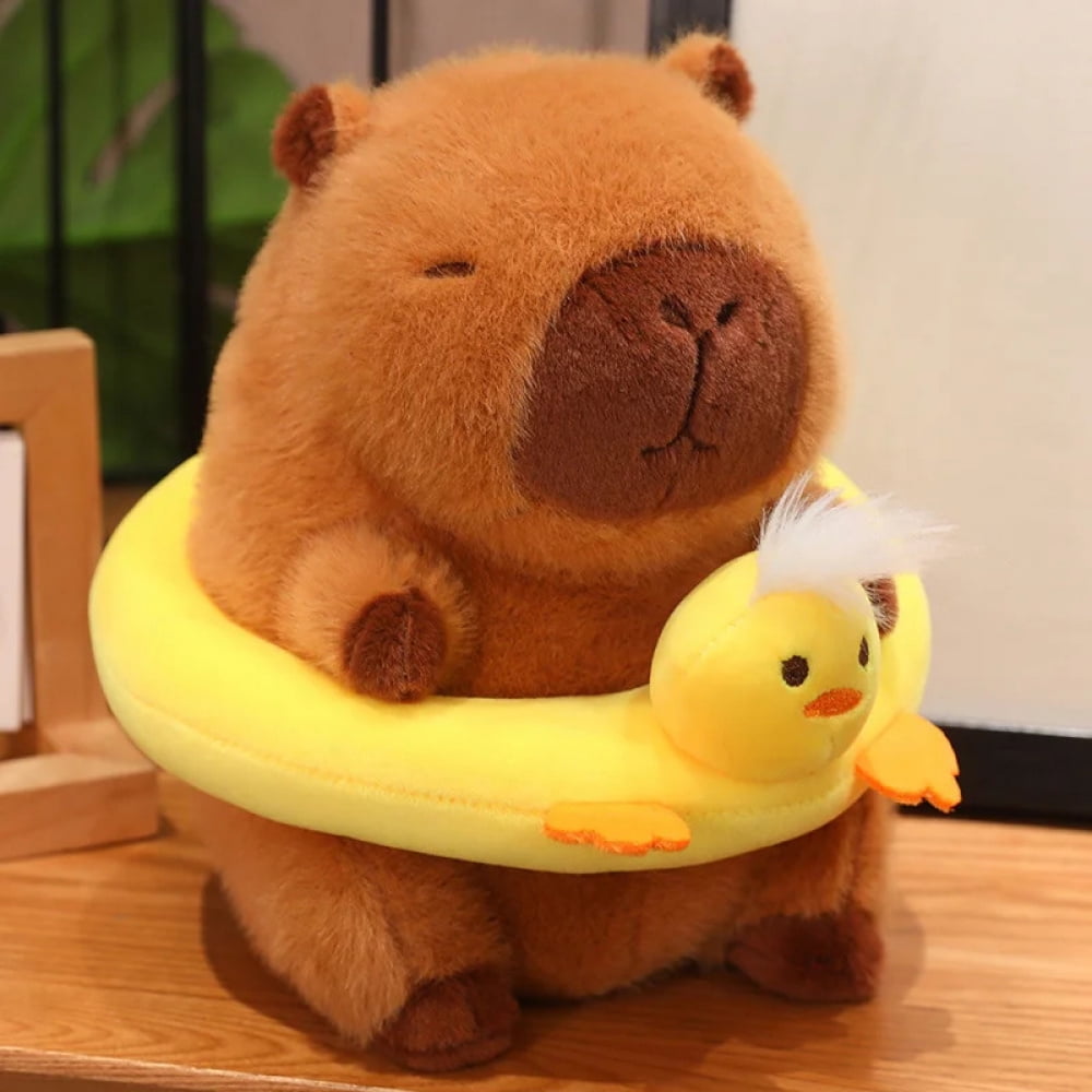 22cm Kawaii Capybara Plush Toys Lovely Hamburger Capybara Pillow Cute Capybara with Swim Rings Stuffed Kawaii Toy Creative Gifts