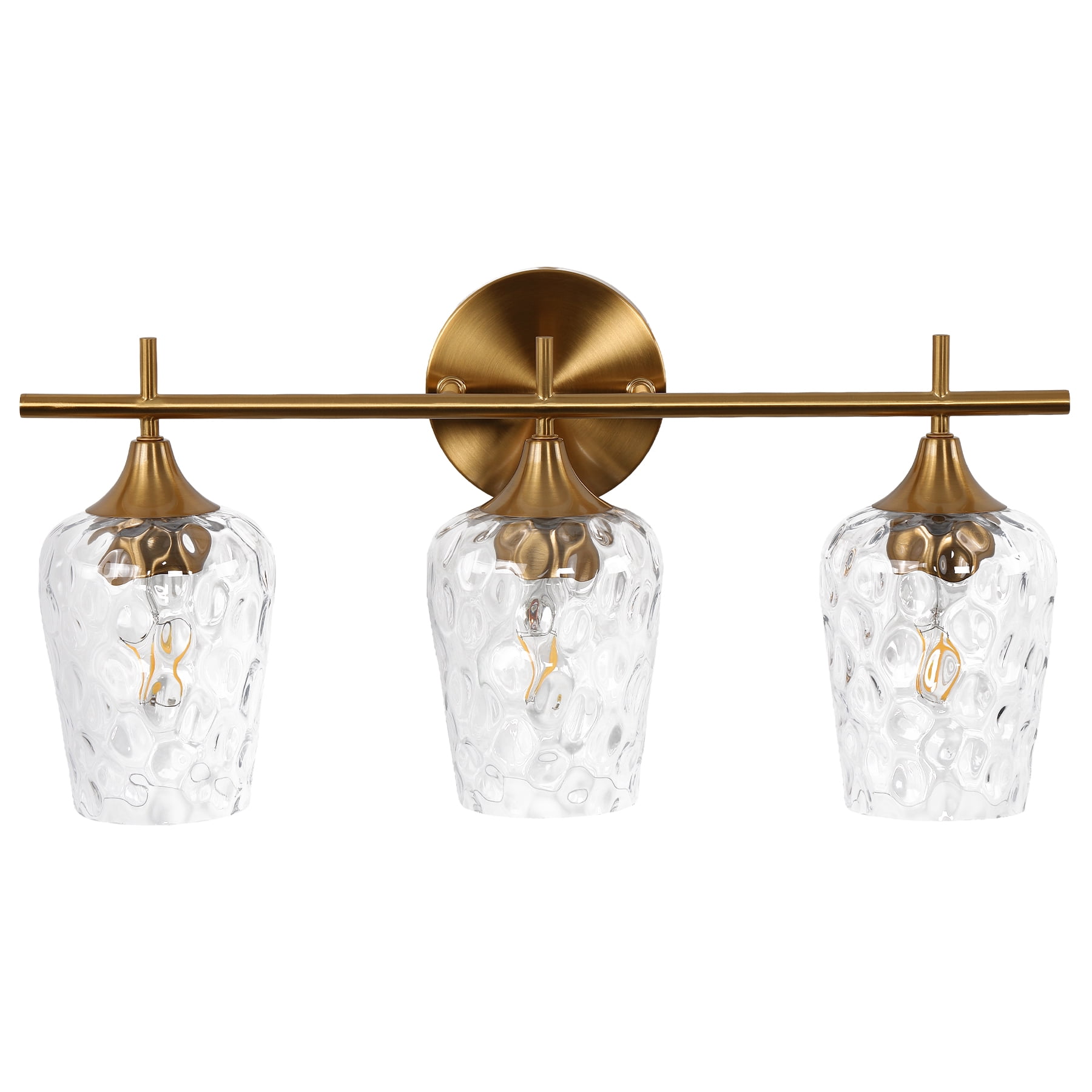 Fnova 3-Light Bathroom Vanity Light, Water Ripple Hammered Glass Shade, Damp Rated Bathroom Wall Light Fixture for Bathroom Vanity Mirror Bedroom Hallway Living Room